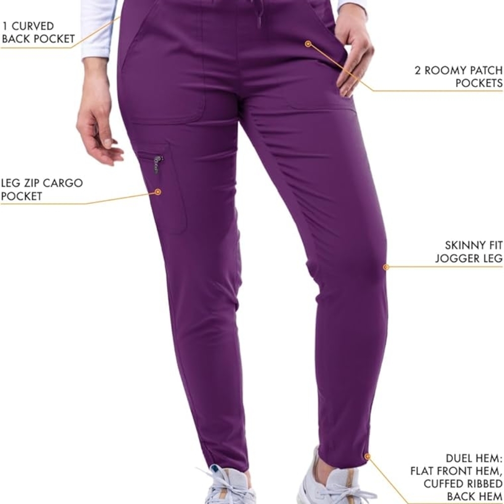 ADAR Women's Bold Purple Eggplant Scrub Pants Size Large - Picture 3 of 10